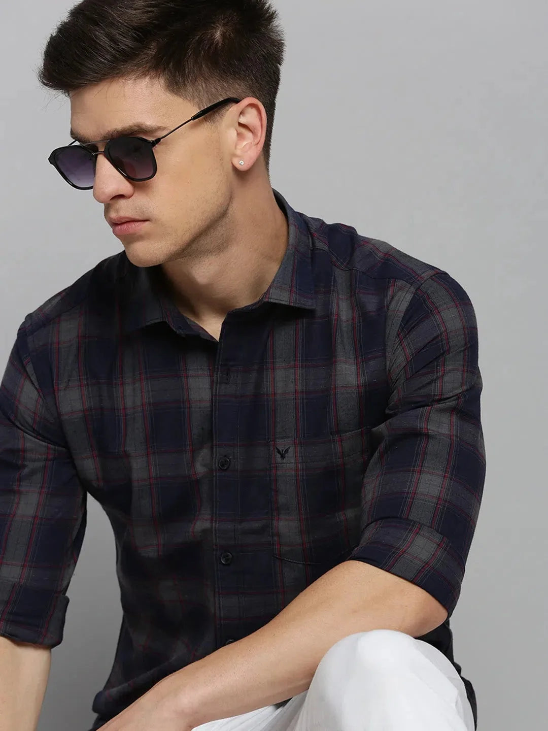 Stylish Navy Checked Mens Shirt - DesiQlo Cotton Casual Shirts
