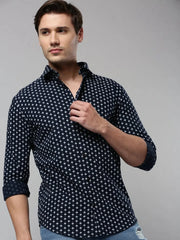 Men Navy Printed Casual Shirt-NTORQPRINT-4871-Navyblue