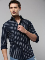 Men Navy Printed Casual Shirt-NTORQPRINT-4871-Navyblue