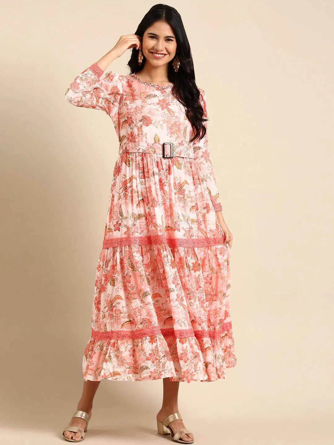 Peach Printed Anarkali Kurti for Women | DesiQlo