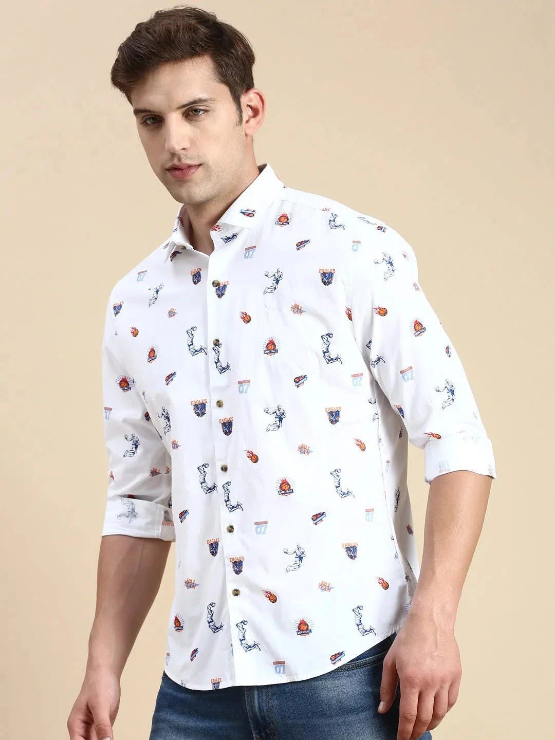 Trendy White Printed Mens Shirt - DesiQlo Cotton Casual Shirt