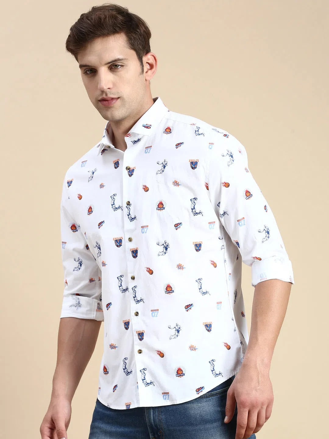 Trendy White Printed Mens Shirt - DesiQlo Cotton Casual Shirt