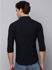 Men Navy Solid Casual Shirt-LARALILEN-3130-Navyblue