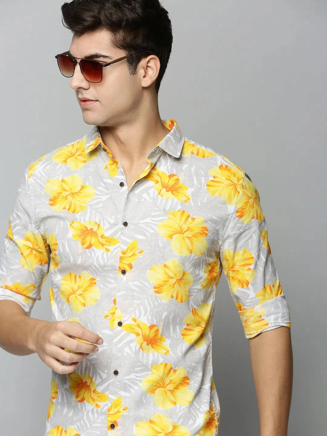 Grey Printed Mens Shirt - Cotton Casual Shirt | DesiQlo