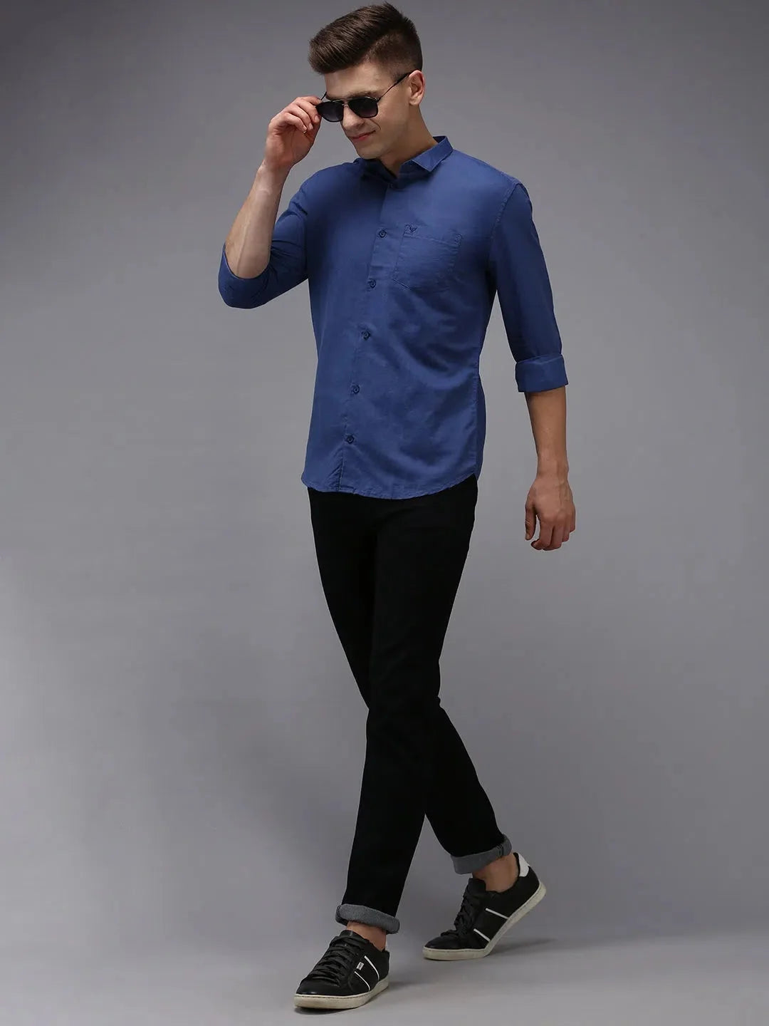 Trendy Navy Blue Solid Mens Shirt - Cotton Formal Shirts | DesiQlo