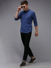 Men Blue Solid Casual Shirt-COLINLINEN-1338-Navyblue