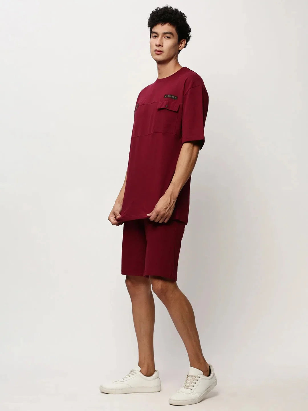 Maroon Solid Mens Two Piece Sets | Casual Co ord Sets Men