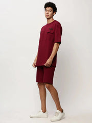 Men Maroon Solid Casual Co ords-EX-103-Maroon