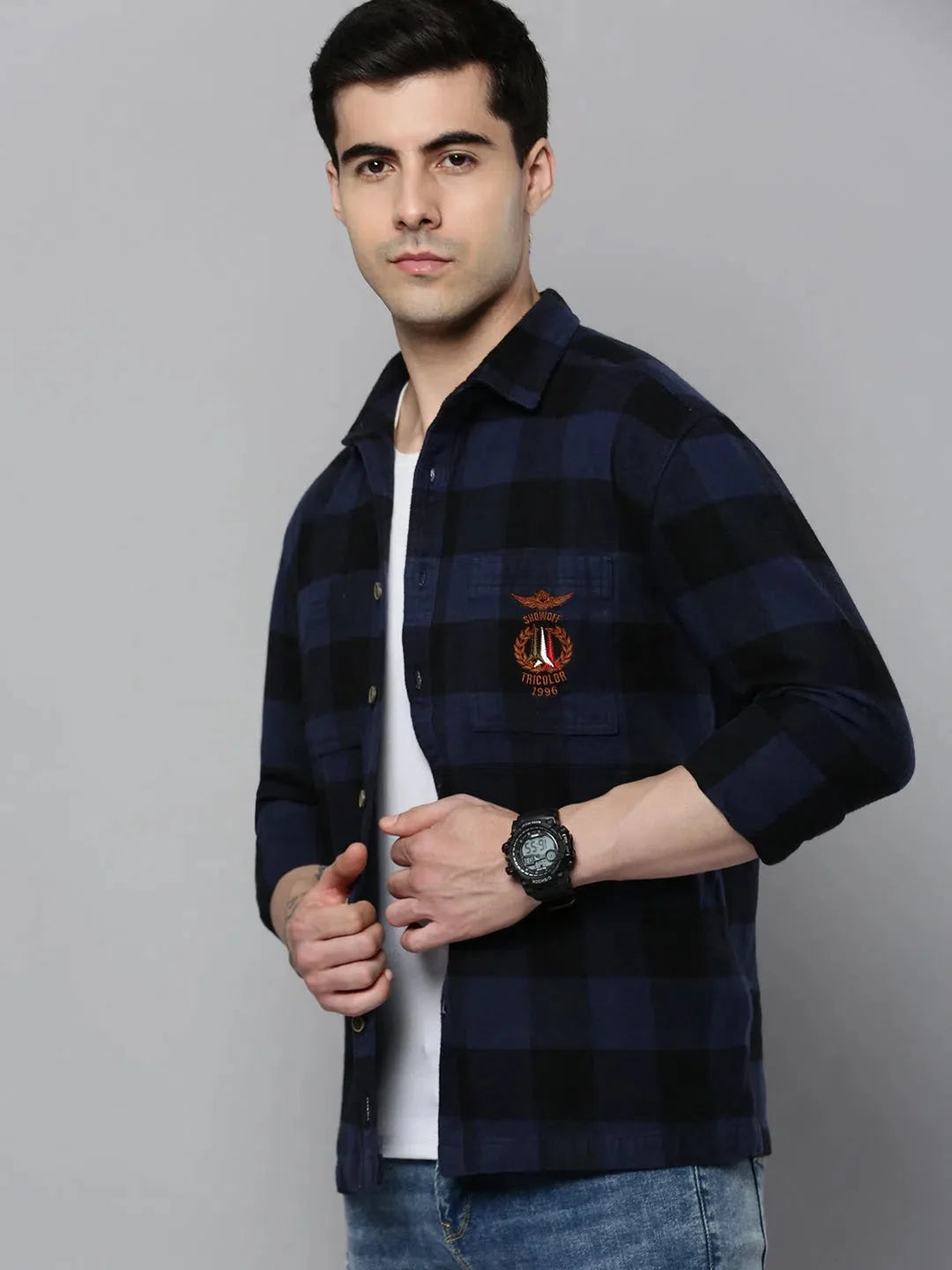 Trendy Blue Checked Mens Shirt - Cotton Casual Shirt | DesiQlo
