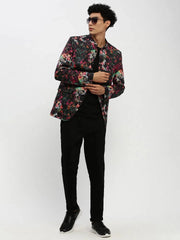 Men Black Printed Blazer-SOBLZ-85-10-Black