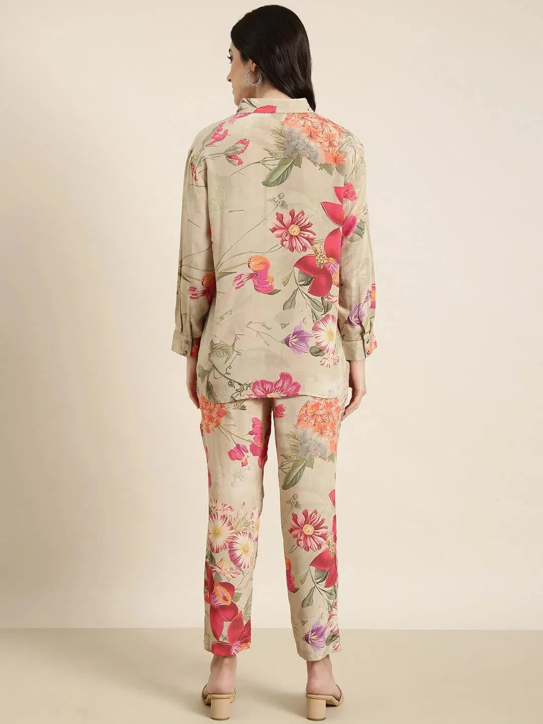 Beige Printed Shirt & Trousers Set | Women's Cotton Kurta Sets