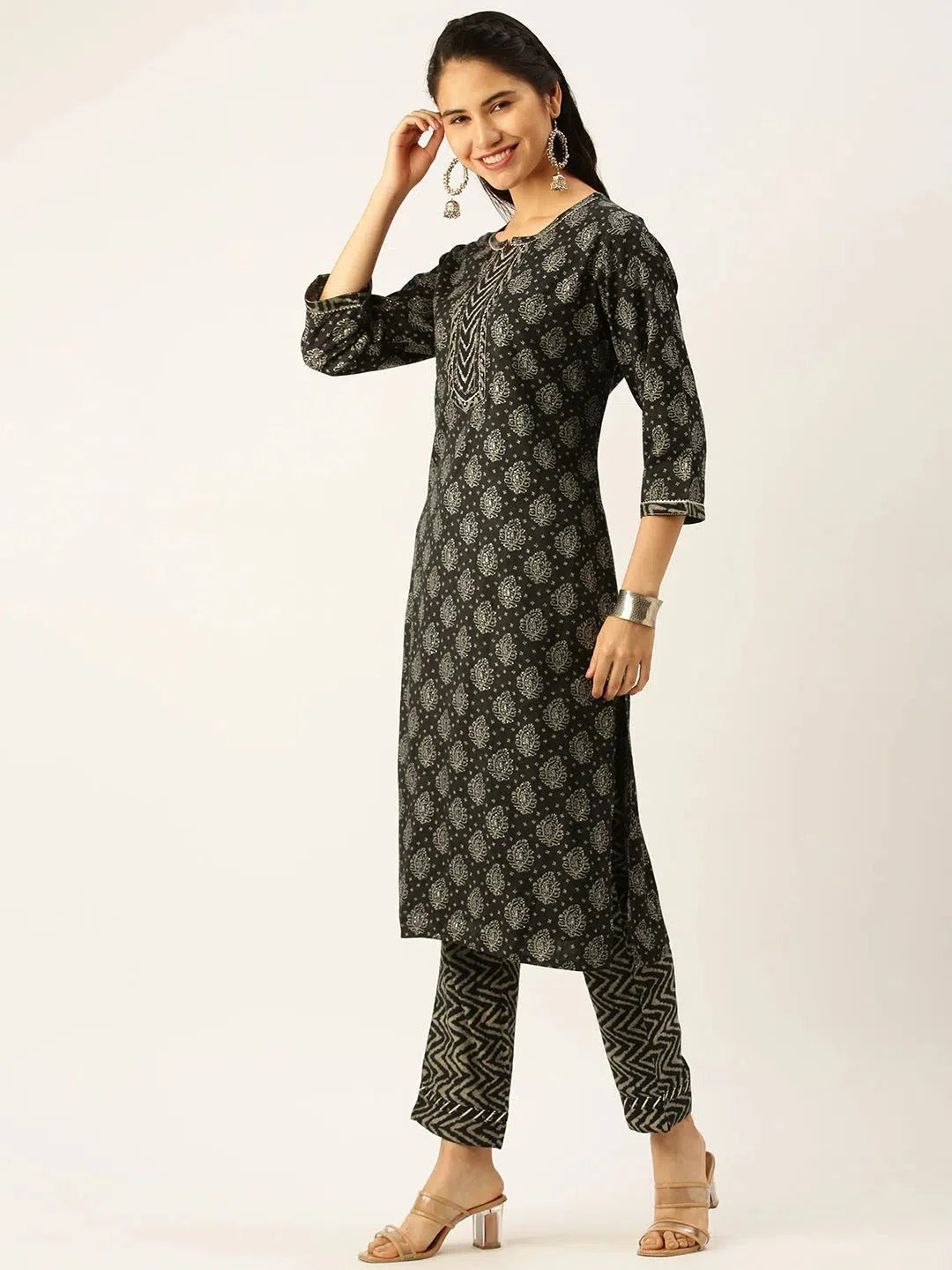 Black Printed Designer Kurta Sets | Cotton Women's Kurta Sets