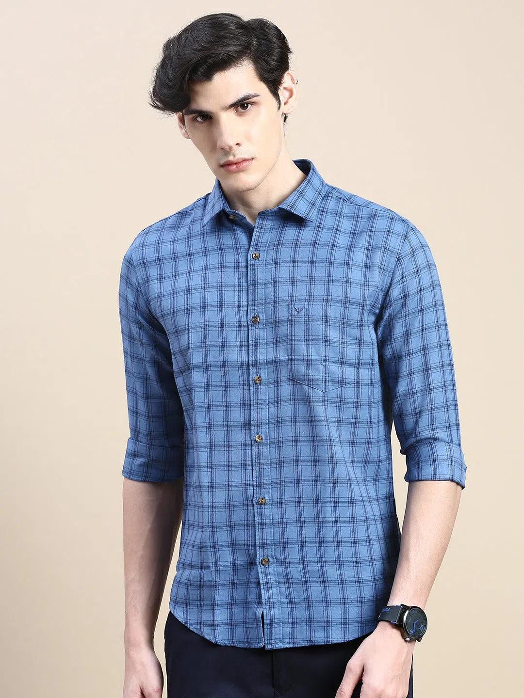 Trendy Blue Checked Mens Shirt - DesiQlo Cotton Casual Shirt