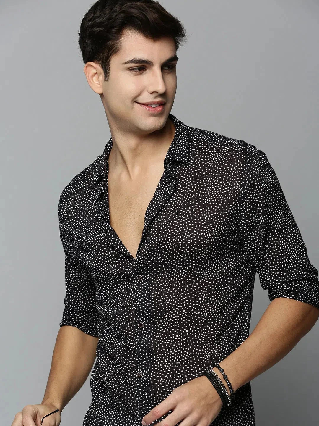 Men Black Printed Casual Shirt-HARPERPRINT-1701-Black