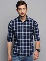 Men Navy Checked Casual Shirt-BOXERCHECKS-3344-Navyblue