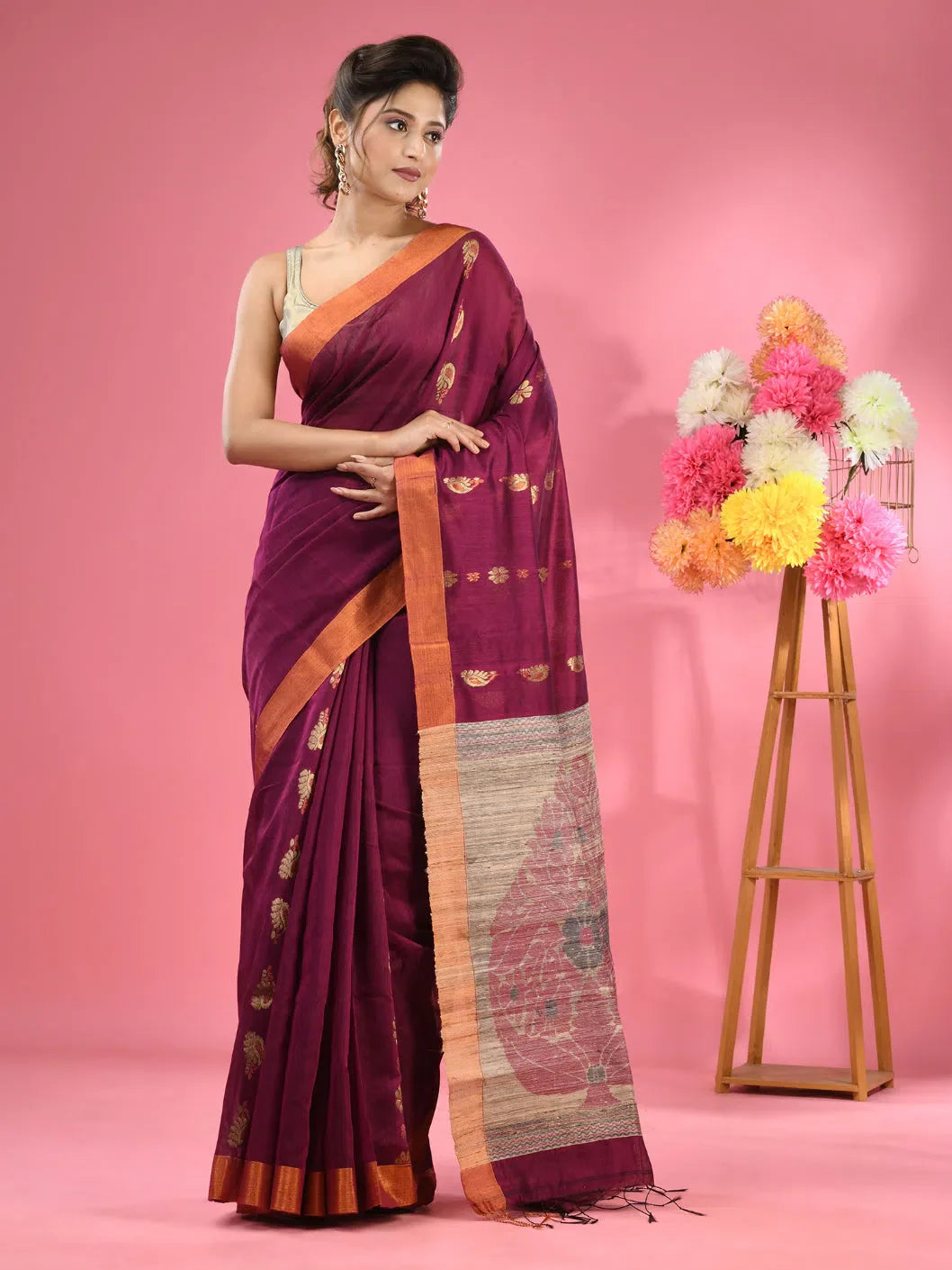 Magenta Cotton Blend Saree | Designer Sarees India