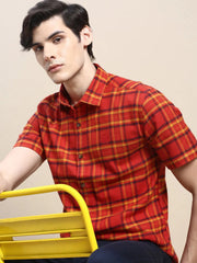 Men Rust Checked Casual Shirt-VIVACHECKS-253-Rust