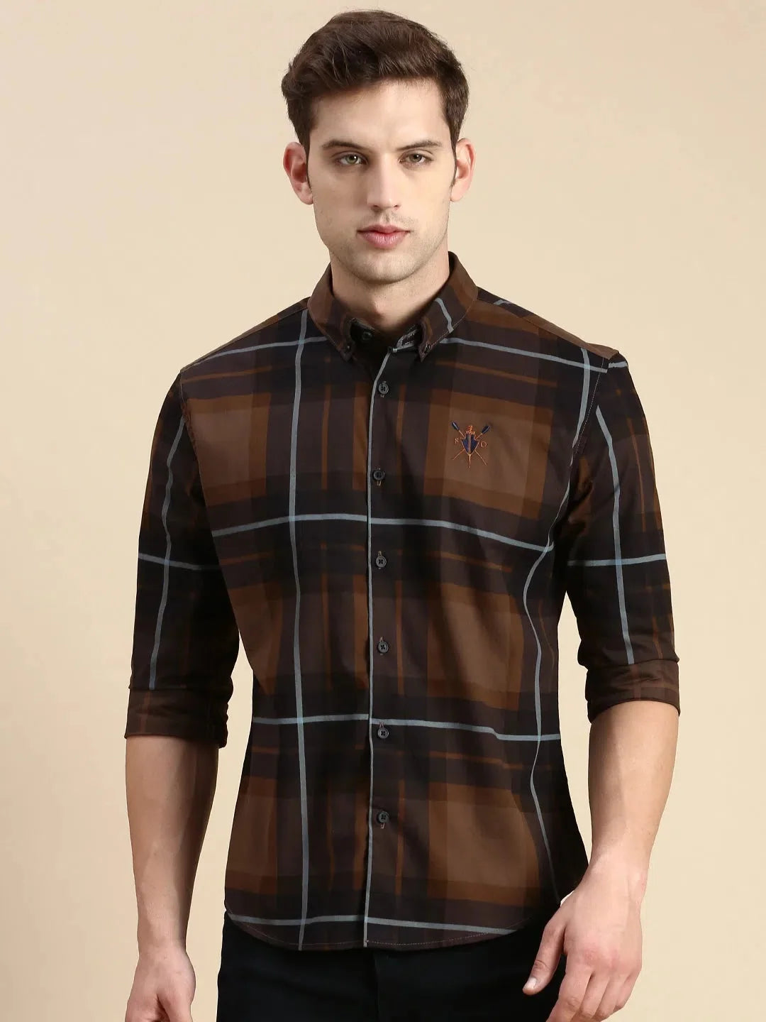 Brown Checked Mens Shirt | DesiQlo Cotton Casual Shirt