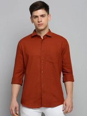 Men Rust Solid Formal Shirt-SOFIALINEN-3256-Rust