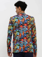 Men Orange Printed Blazer-SOBLZ-85-03-Orangeblue