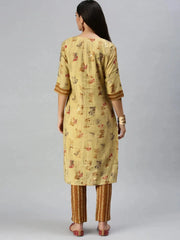 Women's Mustard Printed Kurta SetsKC3173-Mustard