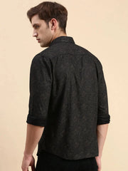 Men Black Printed Casual Shirt-DROSHPRINT-8191-Black