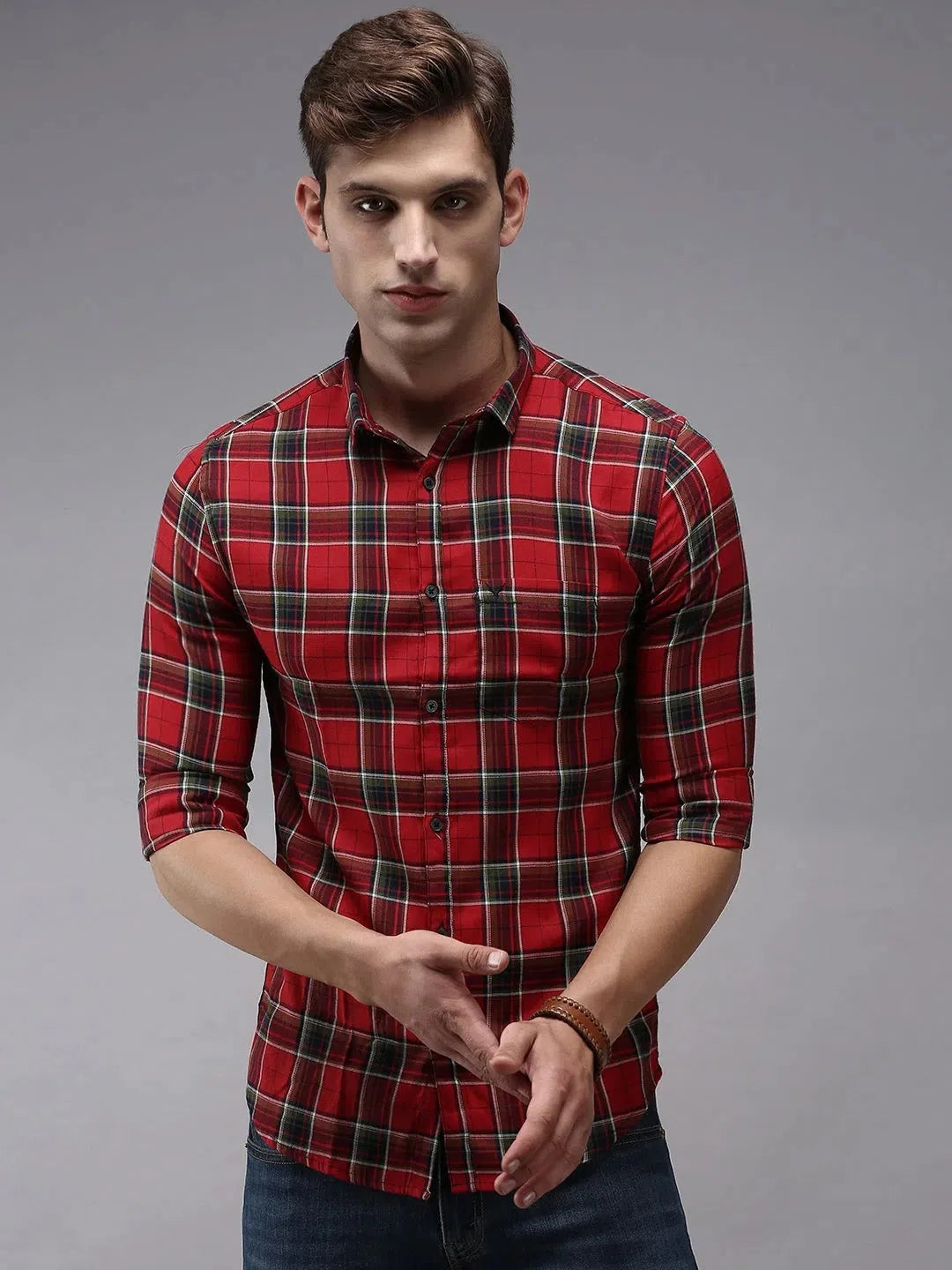Men's Red Checkered Cotton Shirt | Casual Mens Shirt