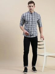 Men Grey Checked Casual Shirt-LAVINIA-9999-Grey