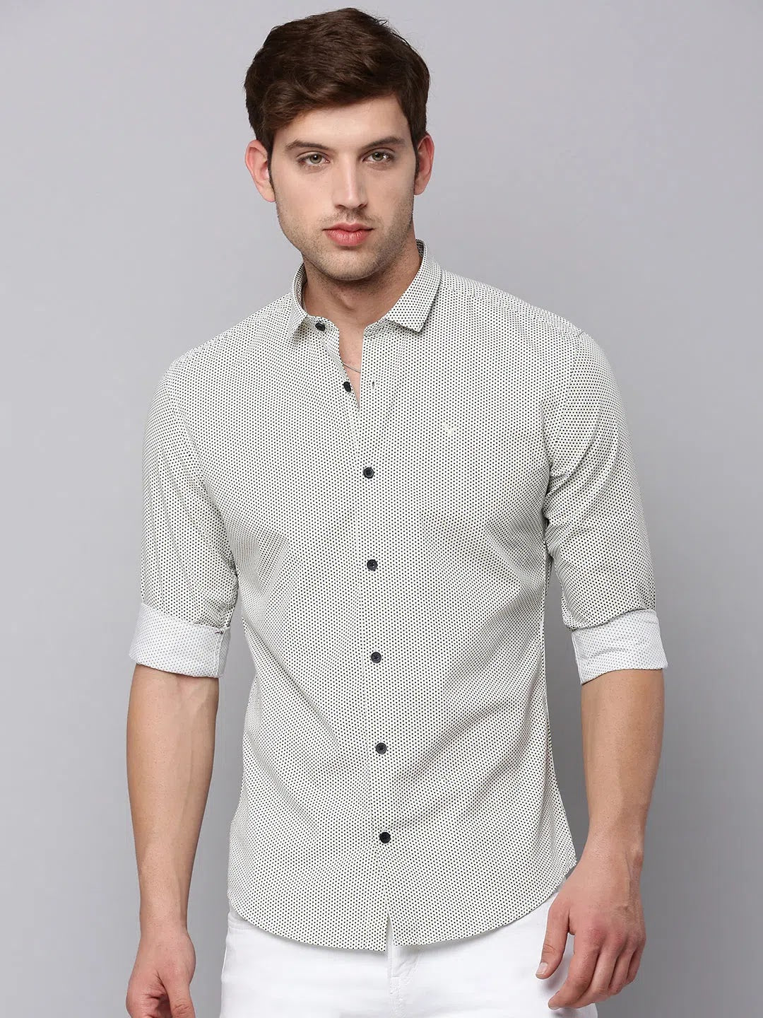 Cream Printed Mens Shirt - Cotton Casual Style
