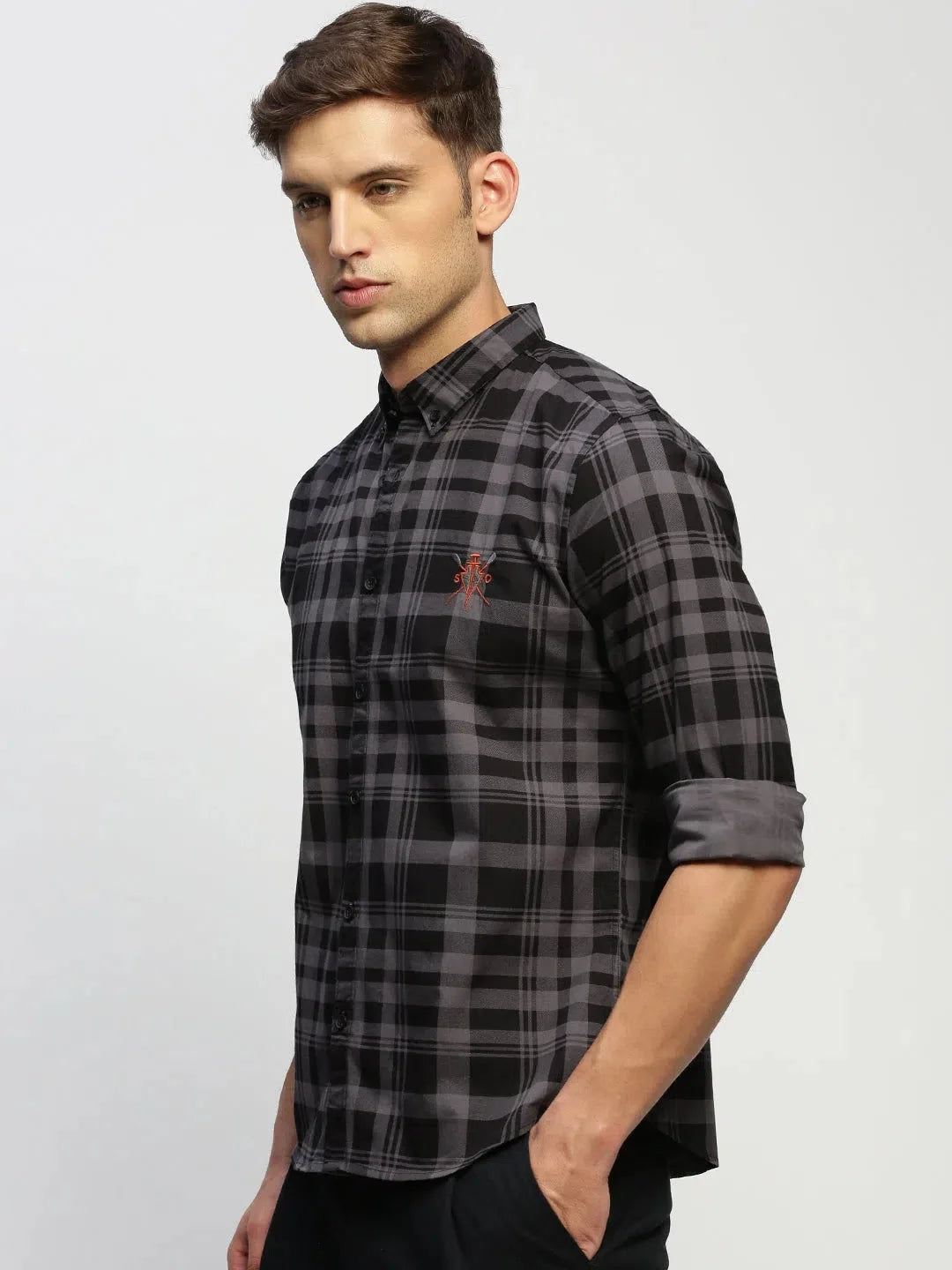 Men's Grey Checked Cotton Shirt | DesiQlo Mens Shirt