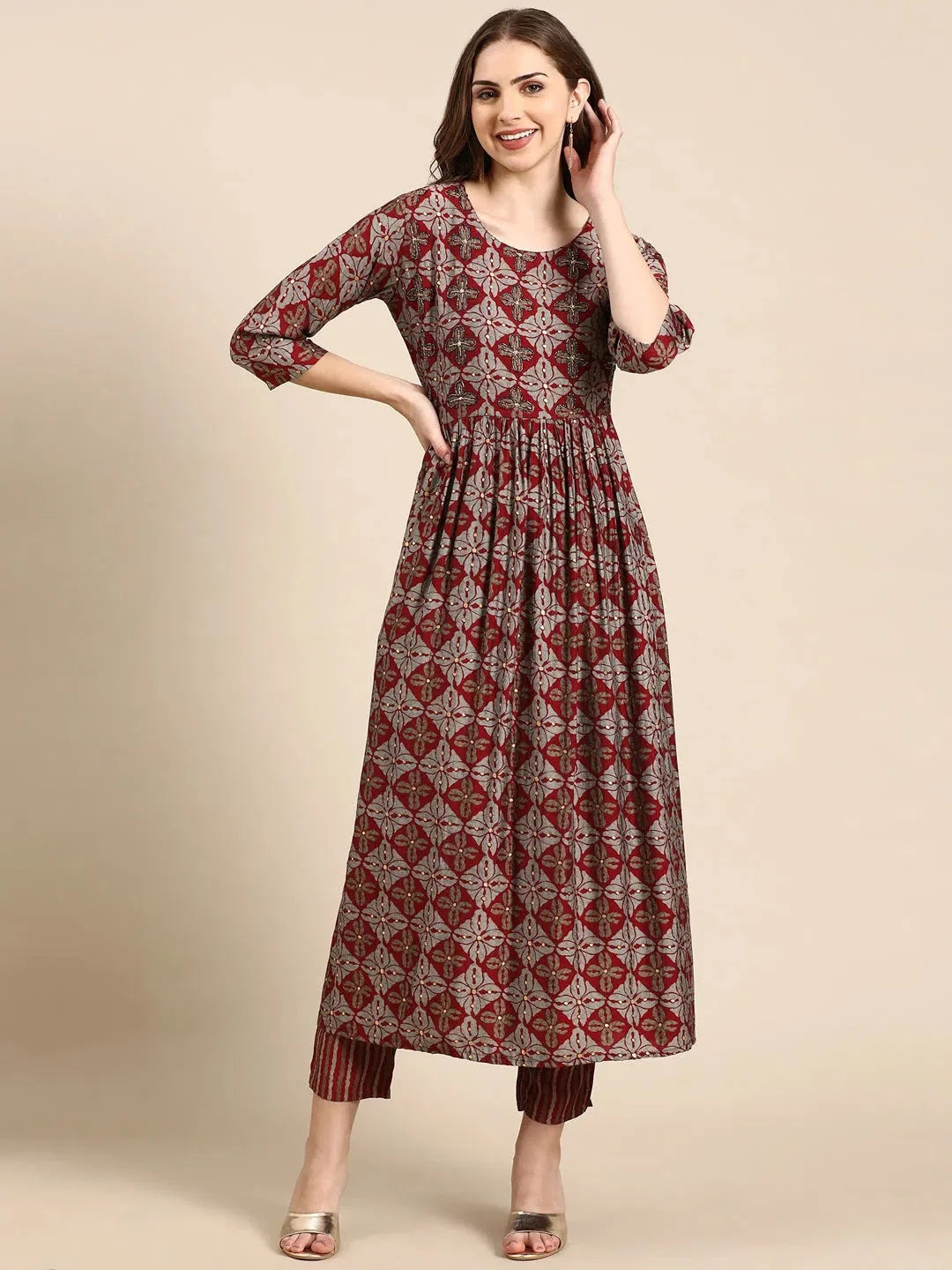 Maroon Printed Kurta Set | Women's Indian Kurta Sets