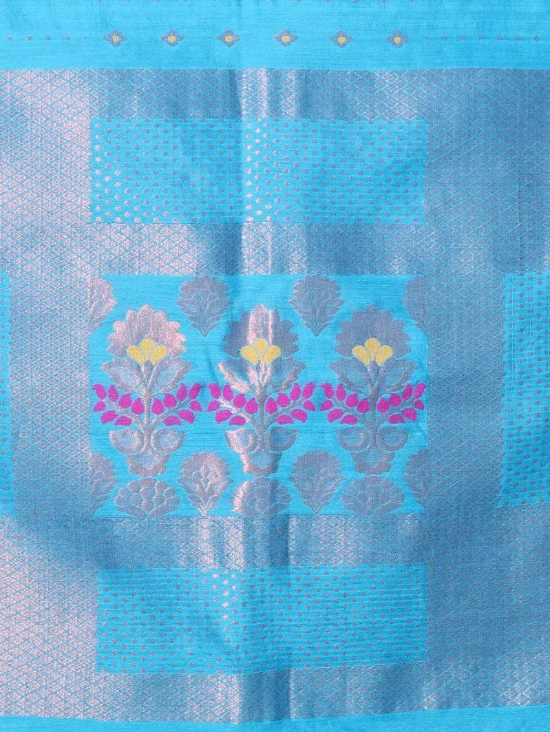 Sky Blue Cotton Saree with Zari - Indian Sarees