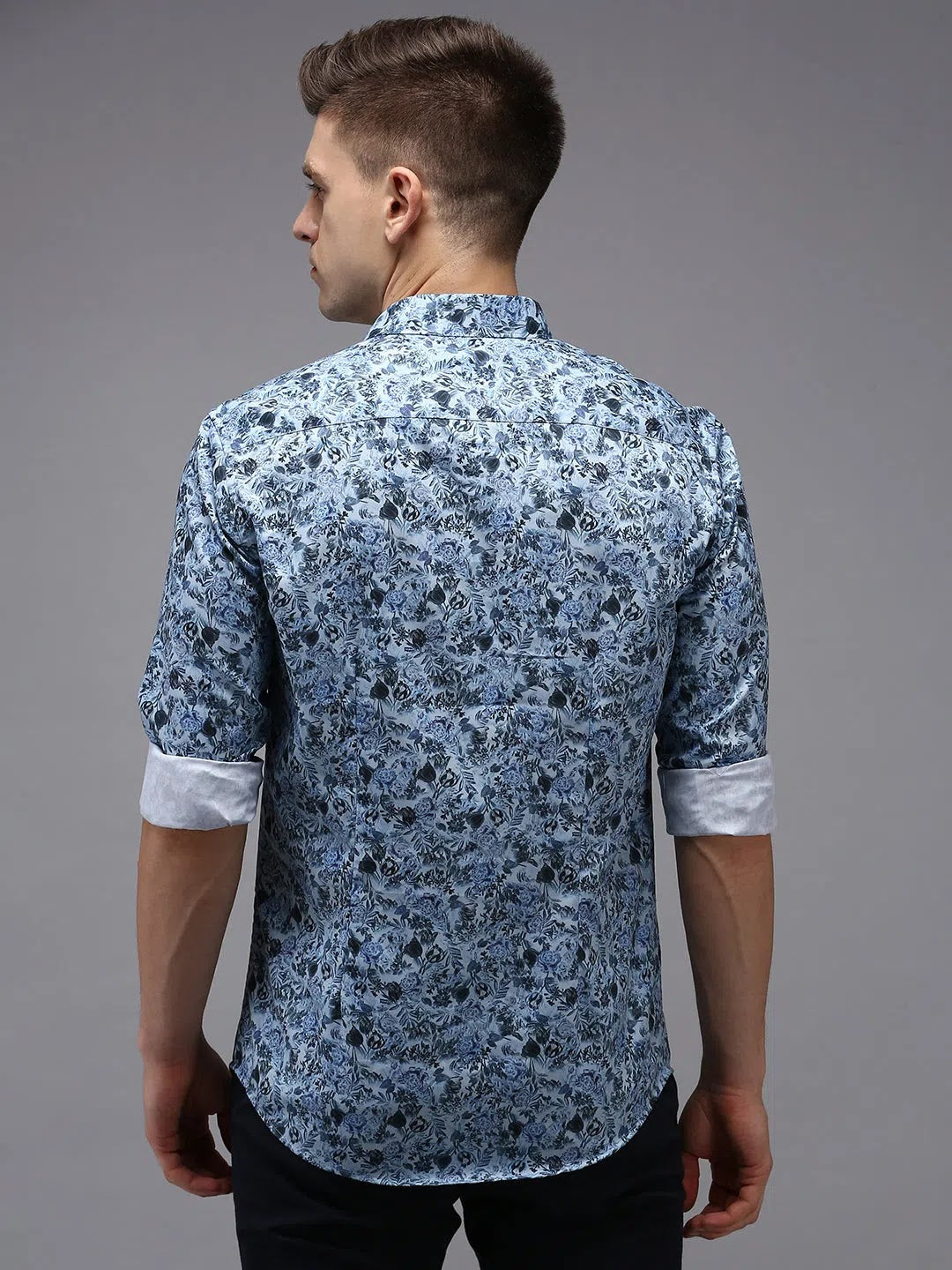 Men's Blue Printed Shirt - Casual Cotton Mens Shirt | DesiQlo