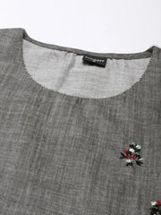 Women Grey Solid Straight Kurta-DF-1605-Grey