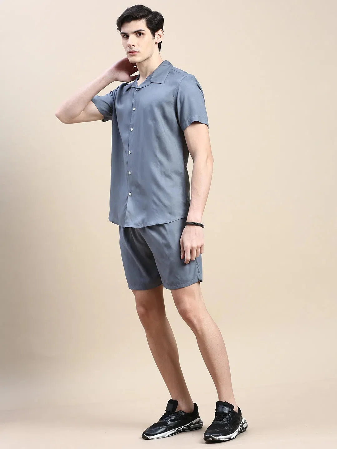 Men's Grey Solid Casual Co ord Set | Two Piece Sets for Men
