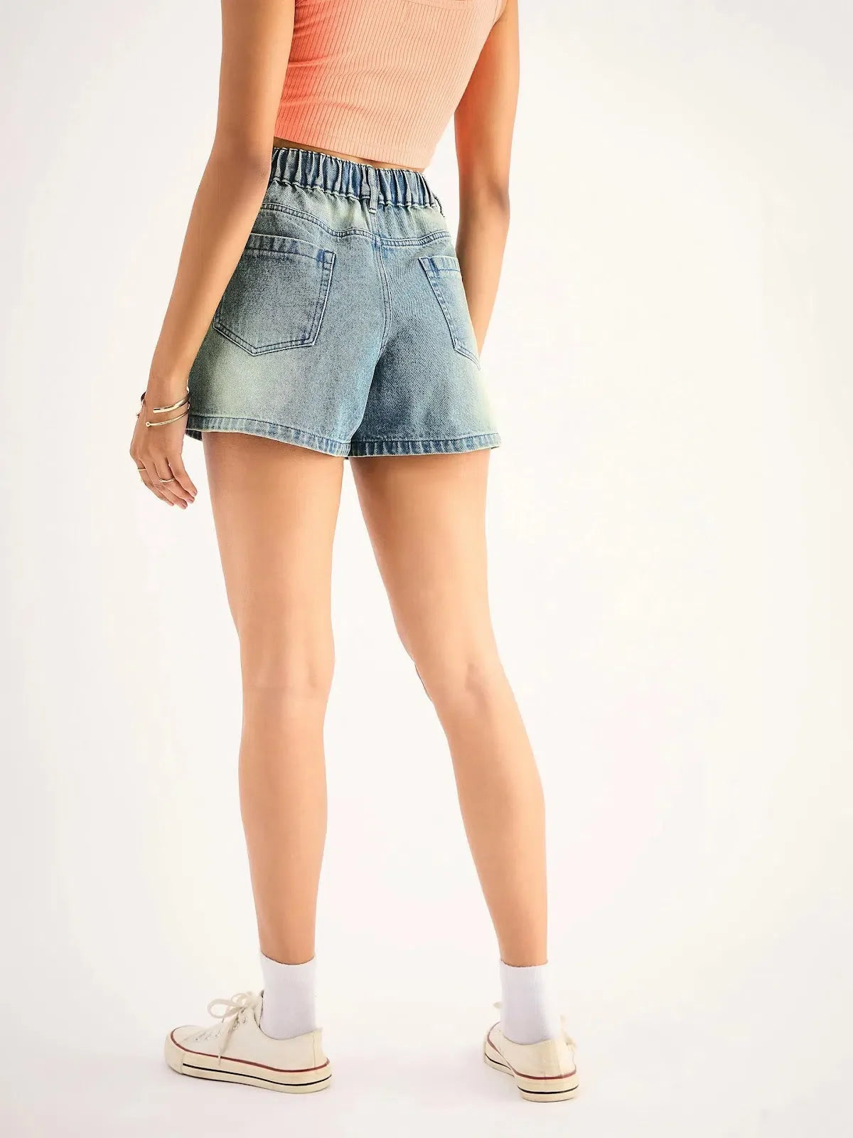 Blue Wash Denim Shorts: Women's Casual Comfort Fit Denim