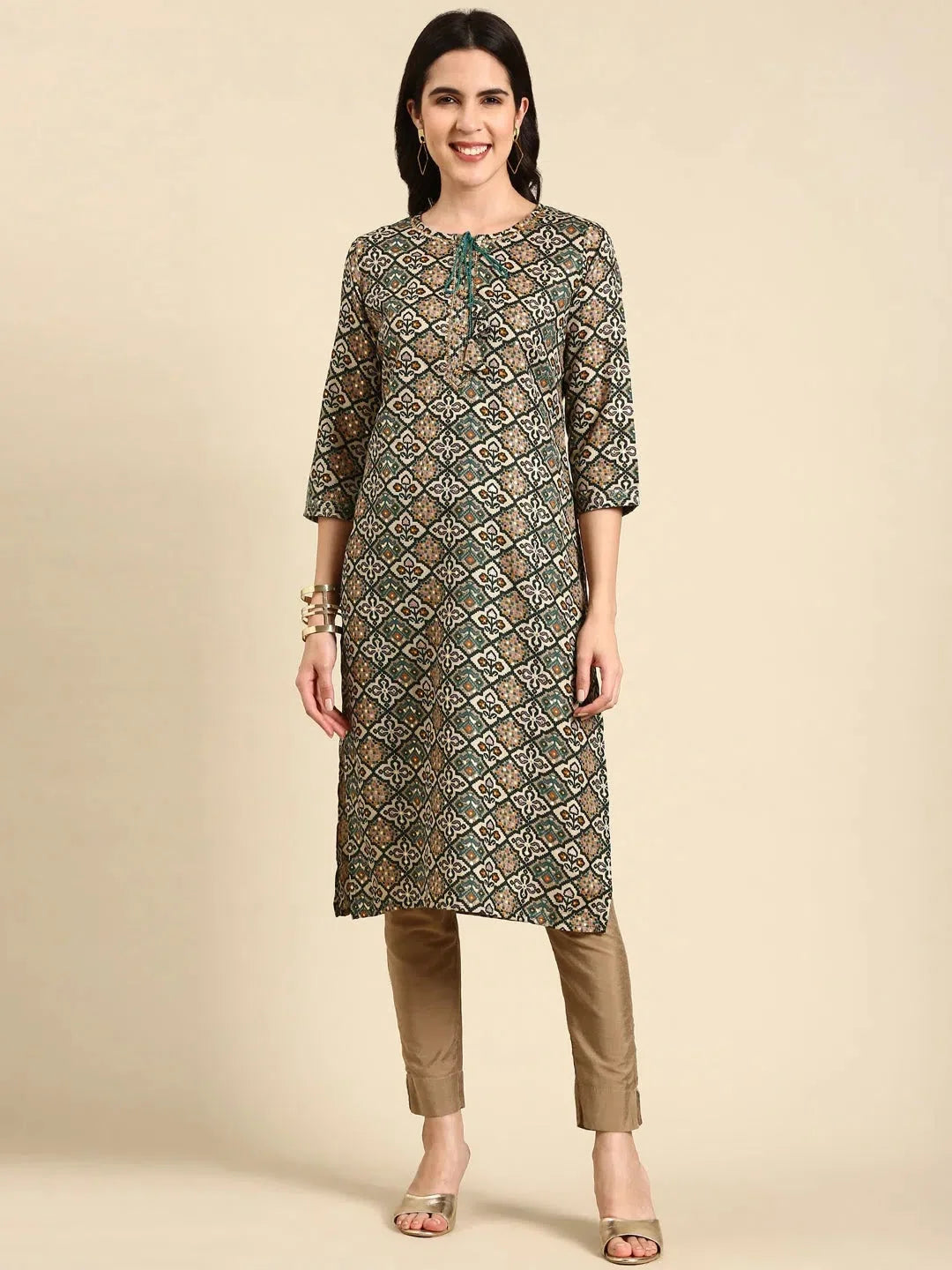 Green Printed Cotton Kurta for Women | Stylish Indian Kurtis