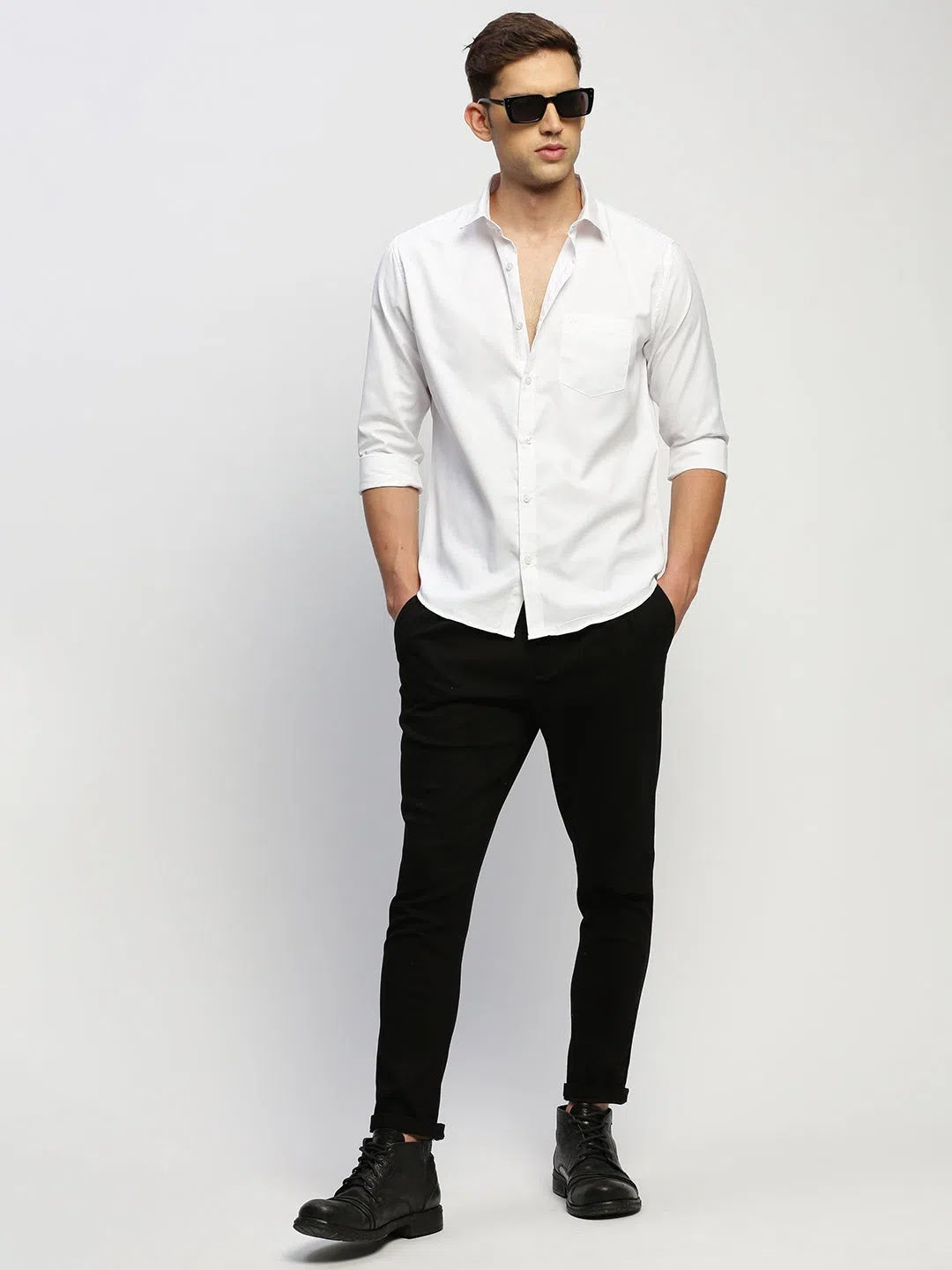 White Solid Cotton Mens Shirt - Stylish & Modern | DesiQlo