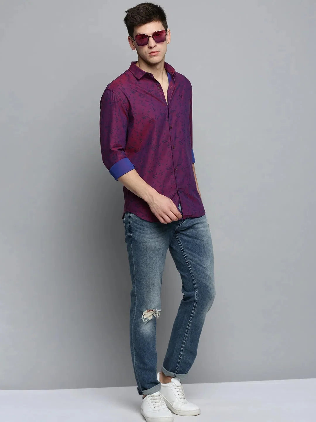 Purple Printed Cotton Mens Shirt - Stylish Casual Shirt
