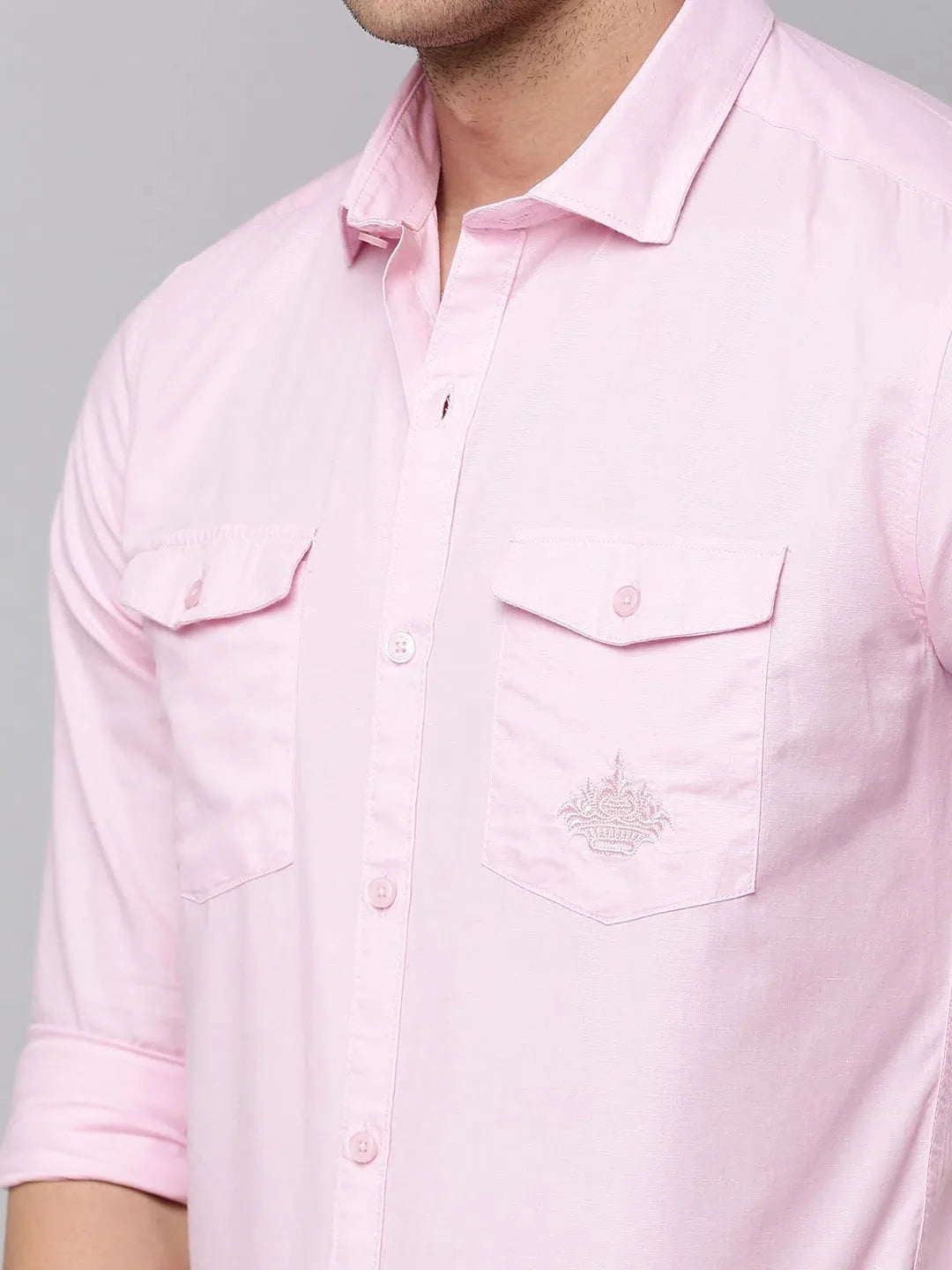 Pink Solid Mens Shirt - Casual Cotton Blend Shirt