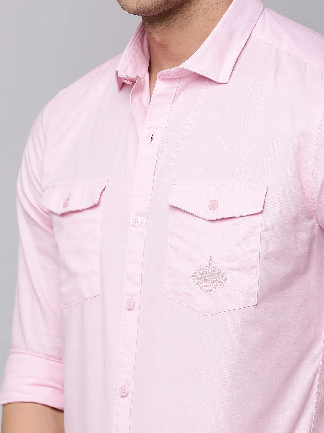 Pink Solid Mens Shirt - Casual Cotton Blend Shirt