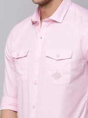 Men Pink Solid Casual Shirt-DARIANPURELINEN-3318-Pink