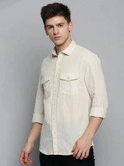 Men Beige Solid Casual Shirt-RAPTORLINEN-4376-Cream