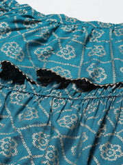 Off shoulder Flare yoke and U hem maxi dress in Peacock Blue