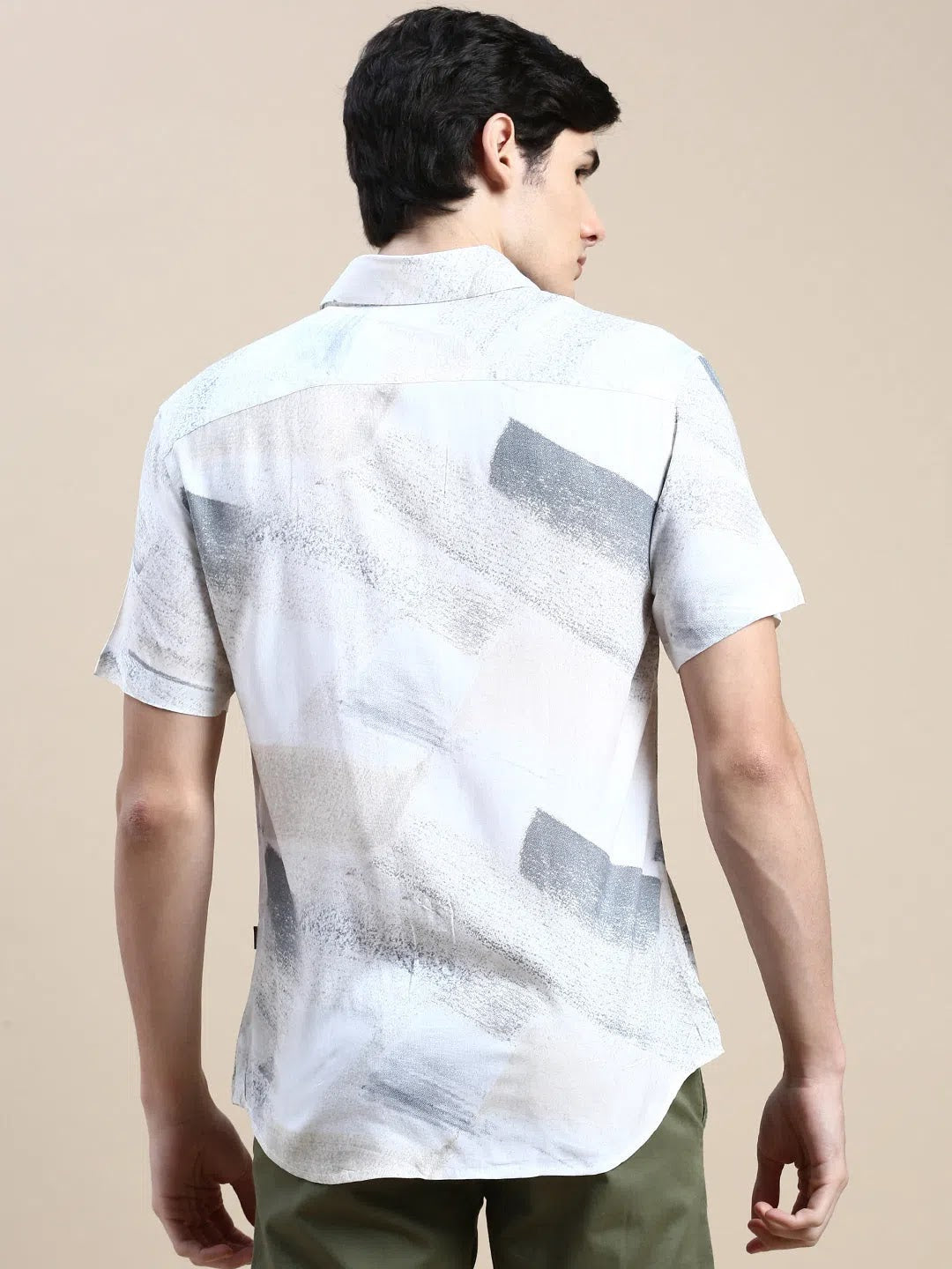 Cream Abstract Mens Shirt | Cotton Printed Shirt - DesiQlo