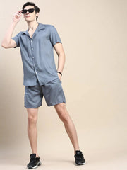 Men Grey Solid Casual Co ord Set-AM-90-23-Grey