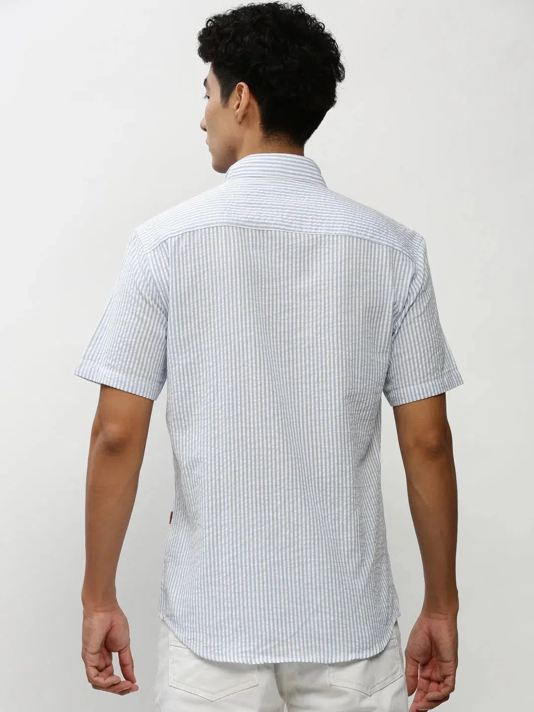 White Striped Mens Cotton Shirt - Casual Shirts by DesiQlo