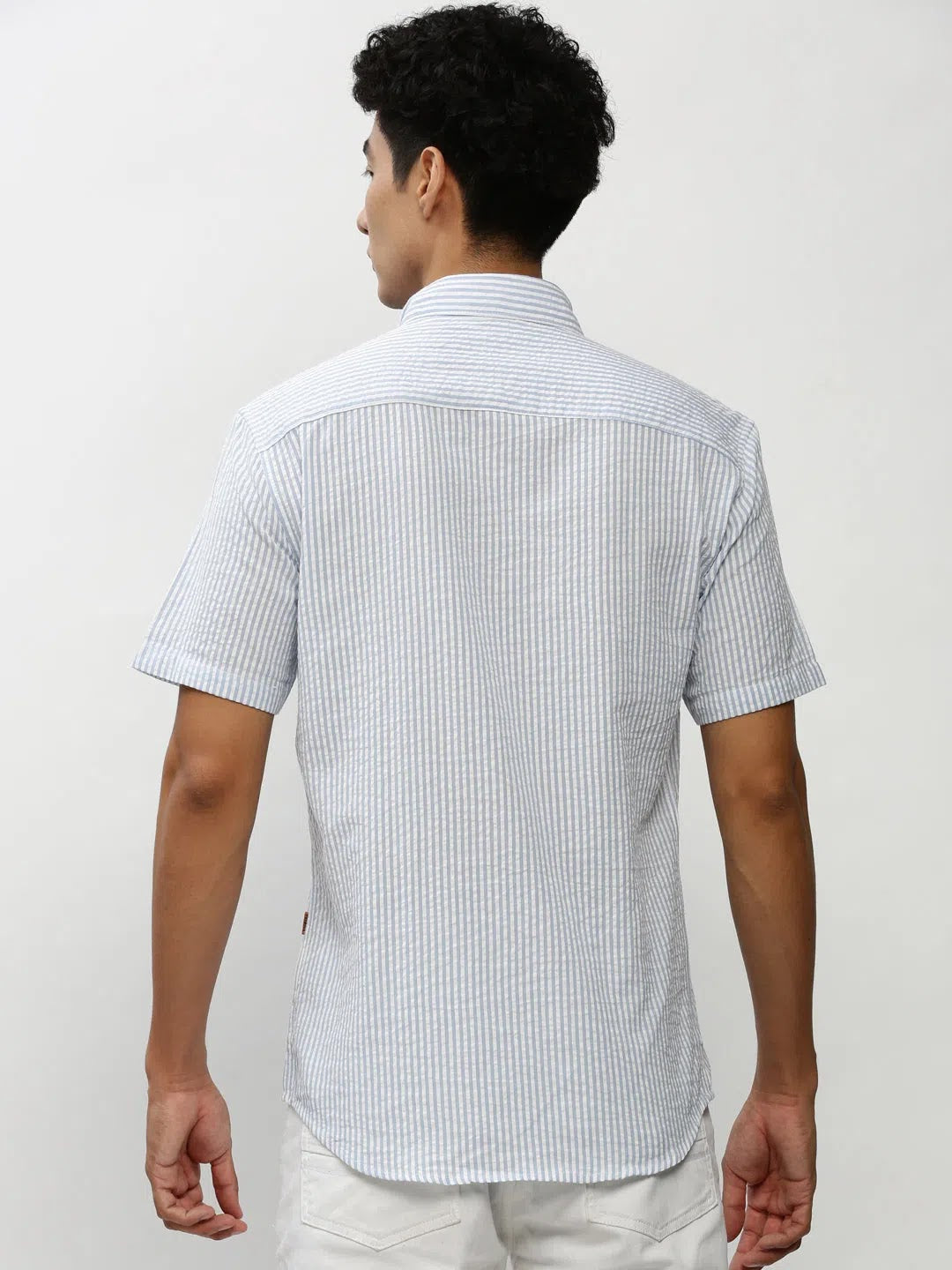 White Striped Mens Cotton Shirt - Casual Shirts by DesiQlo