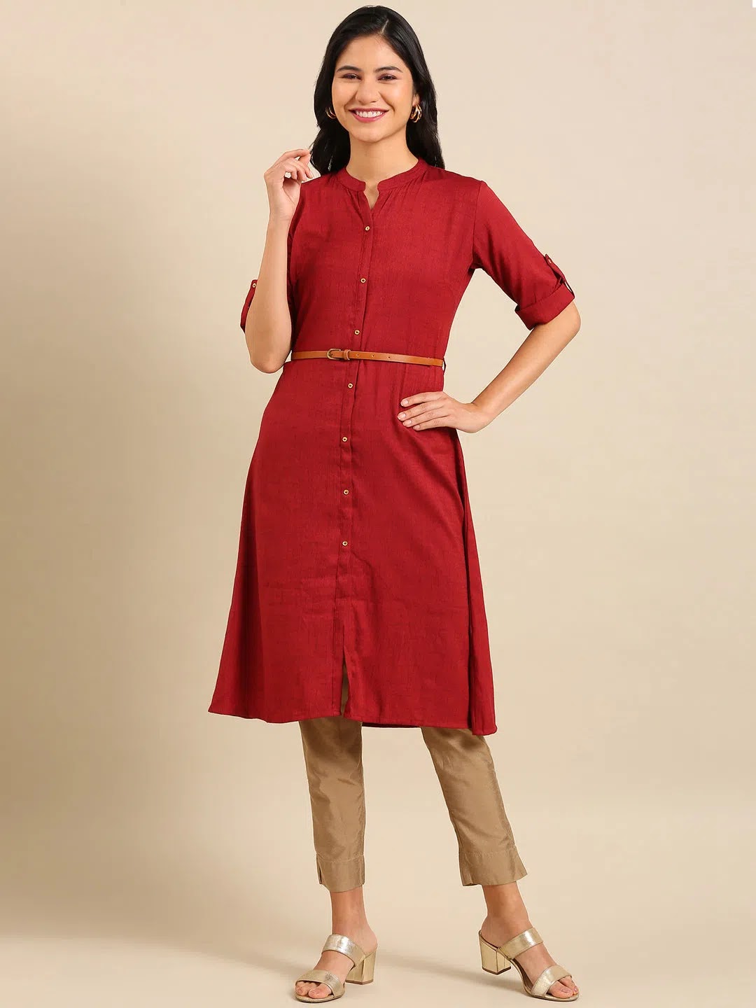 Maroon Solid Indian Kurta for Women - DesiQlo Viscose Kurti