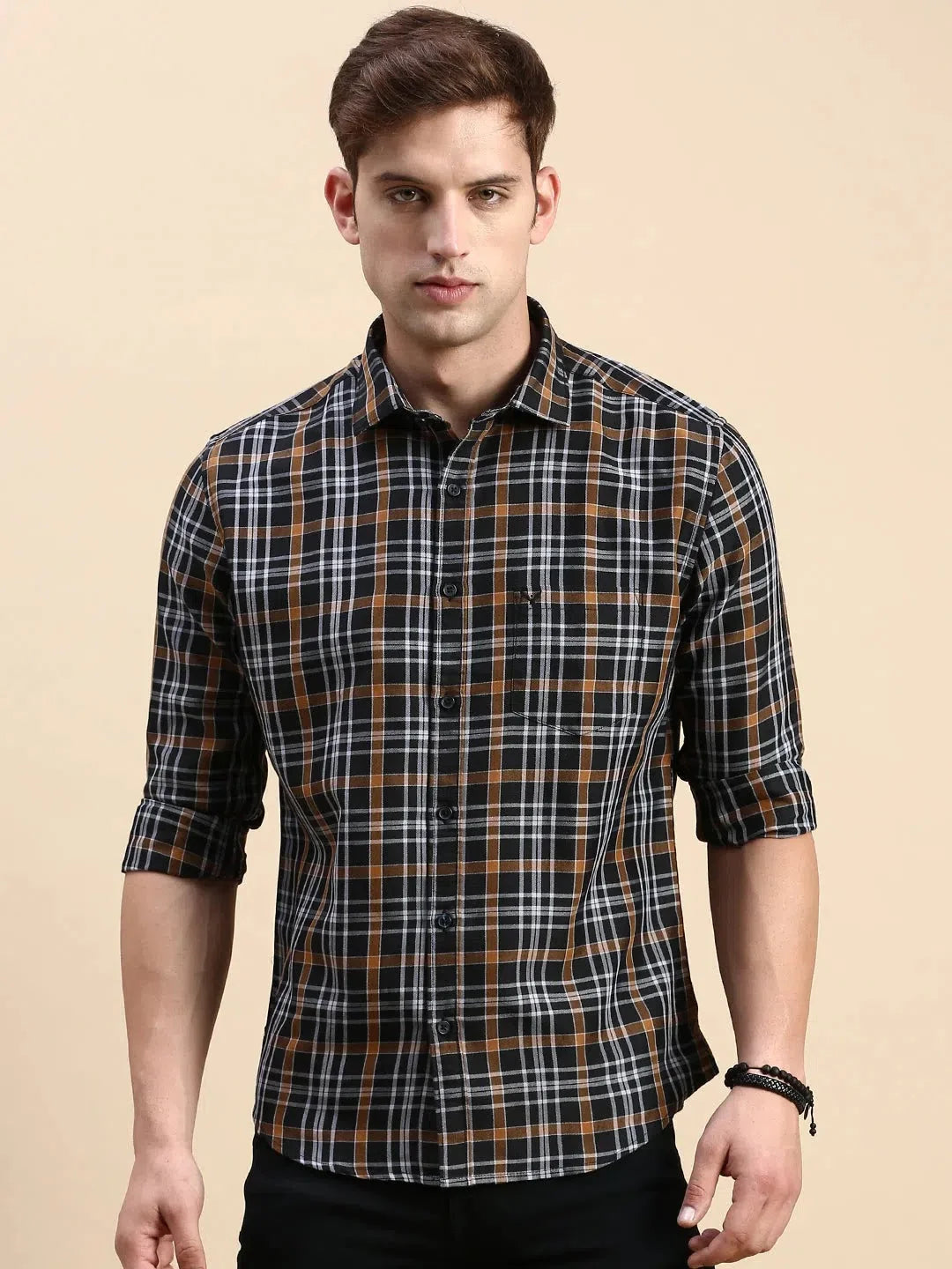 Stylish Navy Checked Mens Shirt - Cotton Casual Shirt | DesiQlo